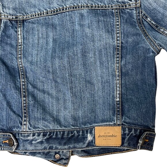 Abercrombie & Fitch Girls Denim Trucker Jacket Youth Large Blue Medium Wash - Picture 10 of 15